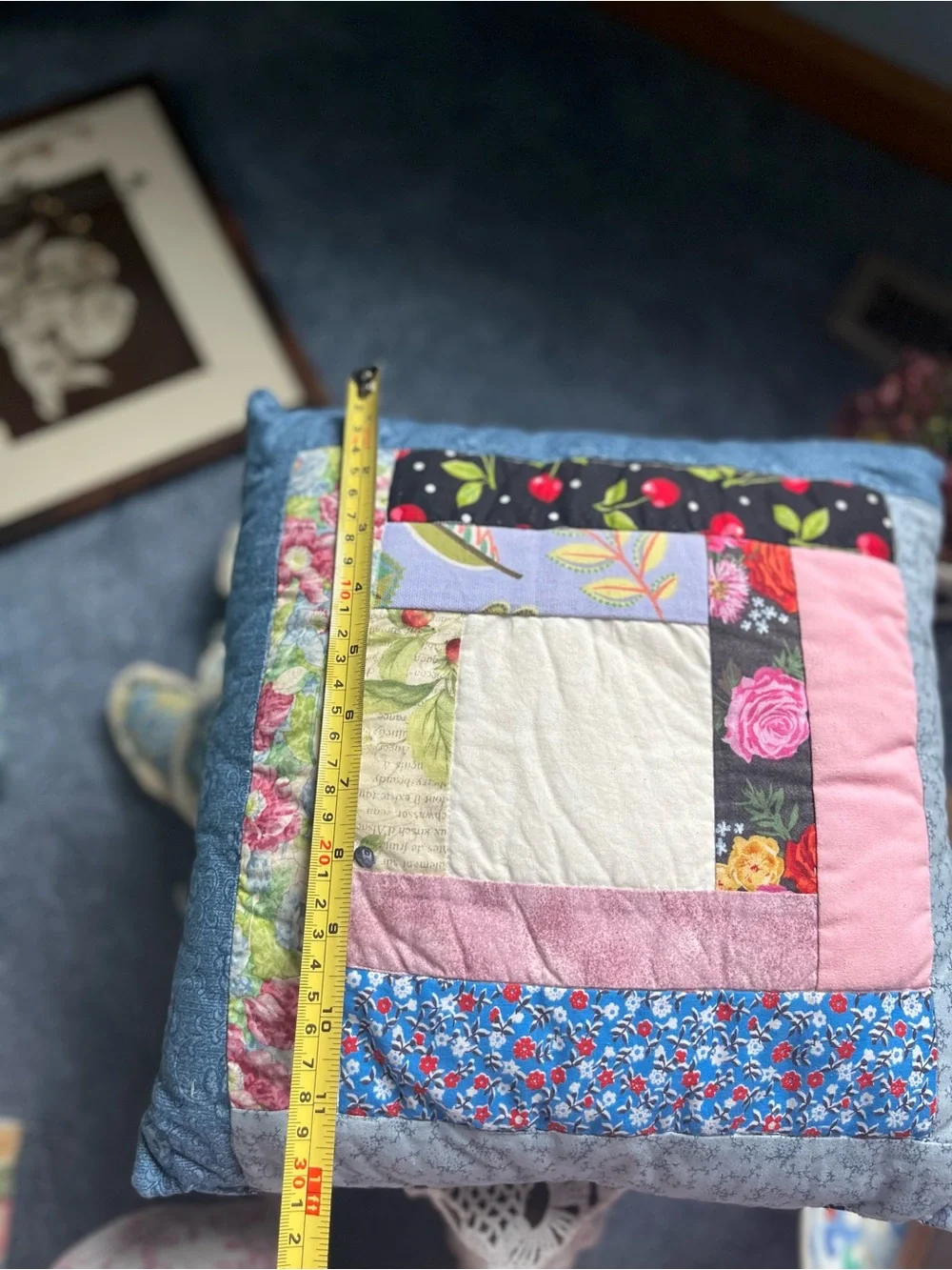 Patchwork Floral Quilted Pillow - Multicolor